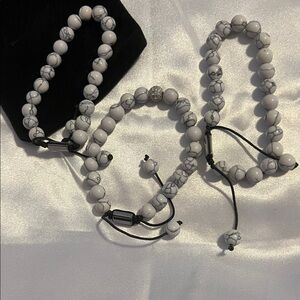 White and Gray Beaded Bracelets Set